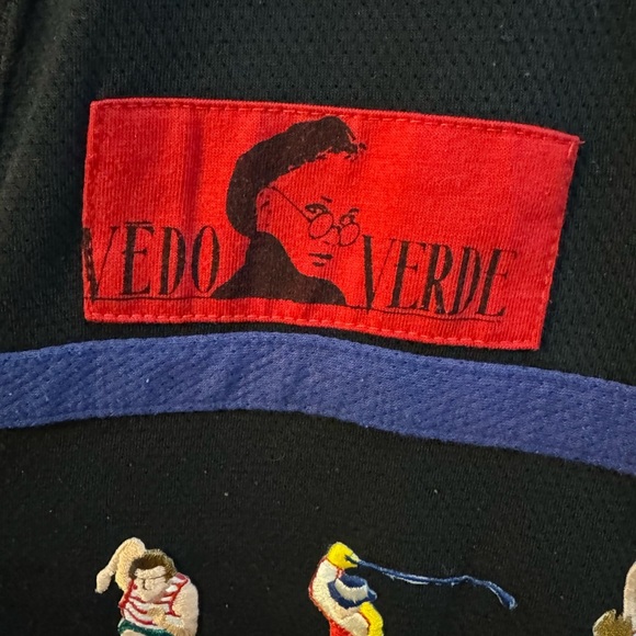 Art Deco 80’s Rare Vedo Verde Cardigan Gold Button Up Colorful Embroidered Sport - Picture 2 of 11